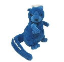 leopold, a cute bipedal plush mammal with a black nose, royal blue fur, a long tail with dinosaur-like spikes running down, and a tuft of white fur on his head
