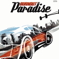 The Logo of the Game Burnout Paradise, Featuring a stylized car and a skyline.