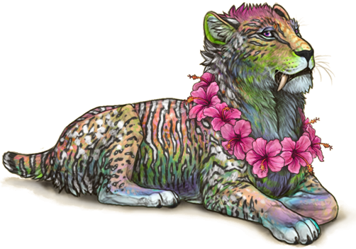 Lioden art of a rainbow striped primal lion, Wizard Carpet