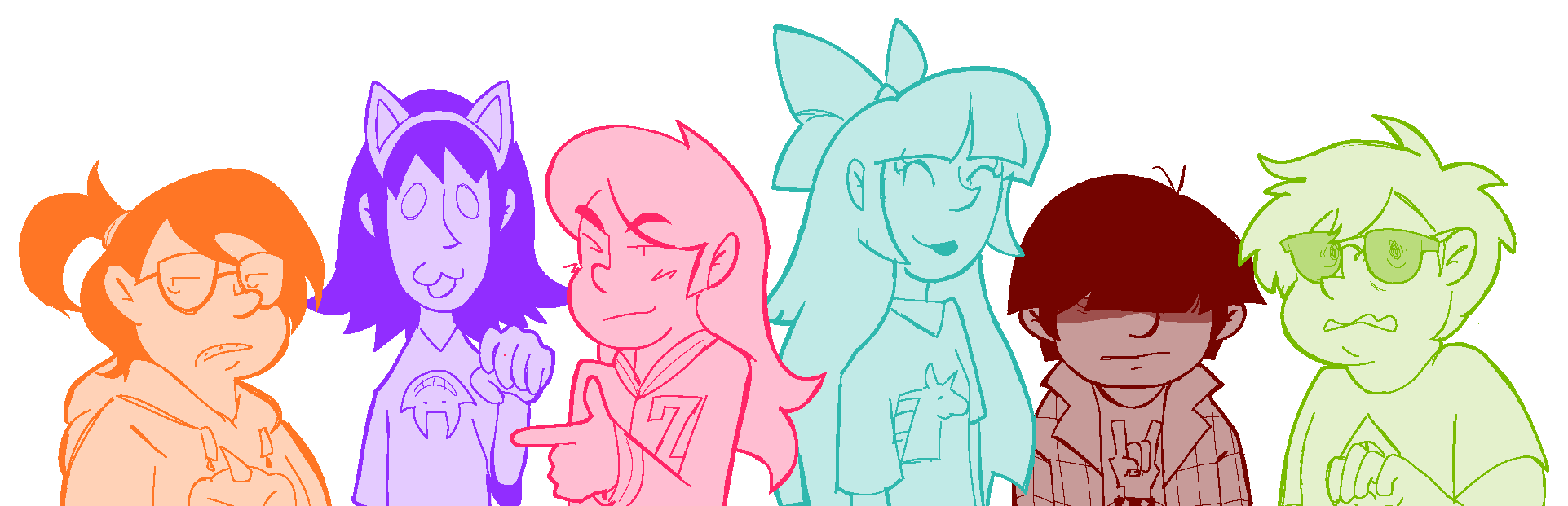 half bodies of abby barclay, kiki fukuoka, zach cavallo, pedigreeAlicorns, lukehearst (GF) and templarsExposed in my artstyle