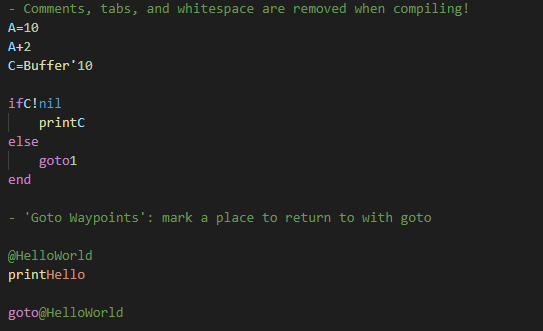 Syntax highlighting and goto waypoints example.