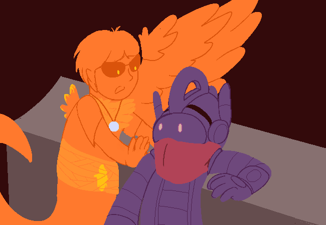 Davesprite pushes Anti away from the console.