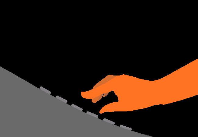 An orange hand hovers over the console