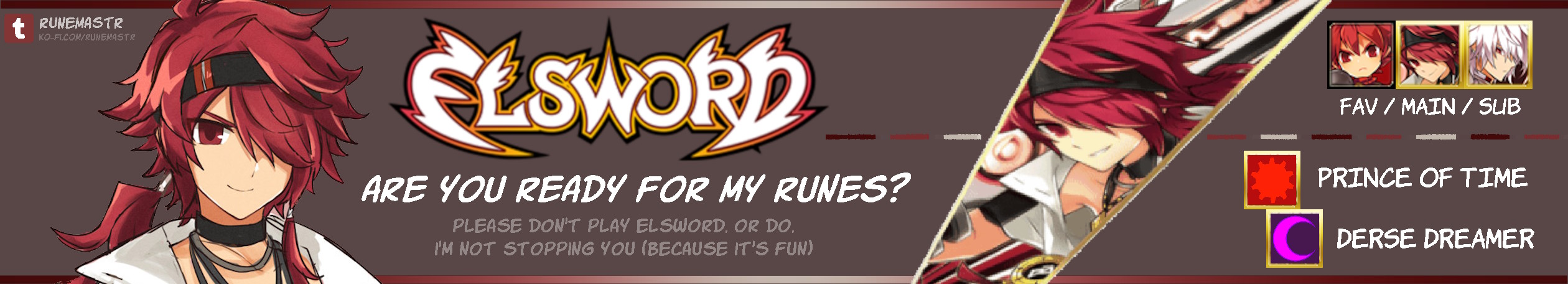 ELSWORD - Are you ready for my runes? (please don't play elsword). Depicts Elsword in his Rune Master class, as well as the user being a Prince of Time and Derse Dreamer.