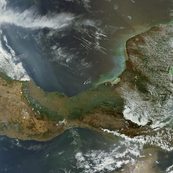A satellite image of the Isthmus of Tehuantepec.