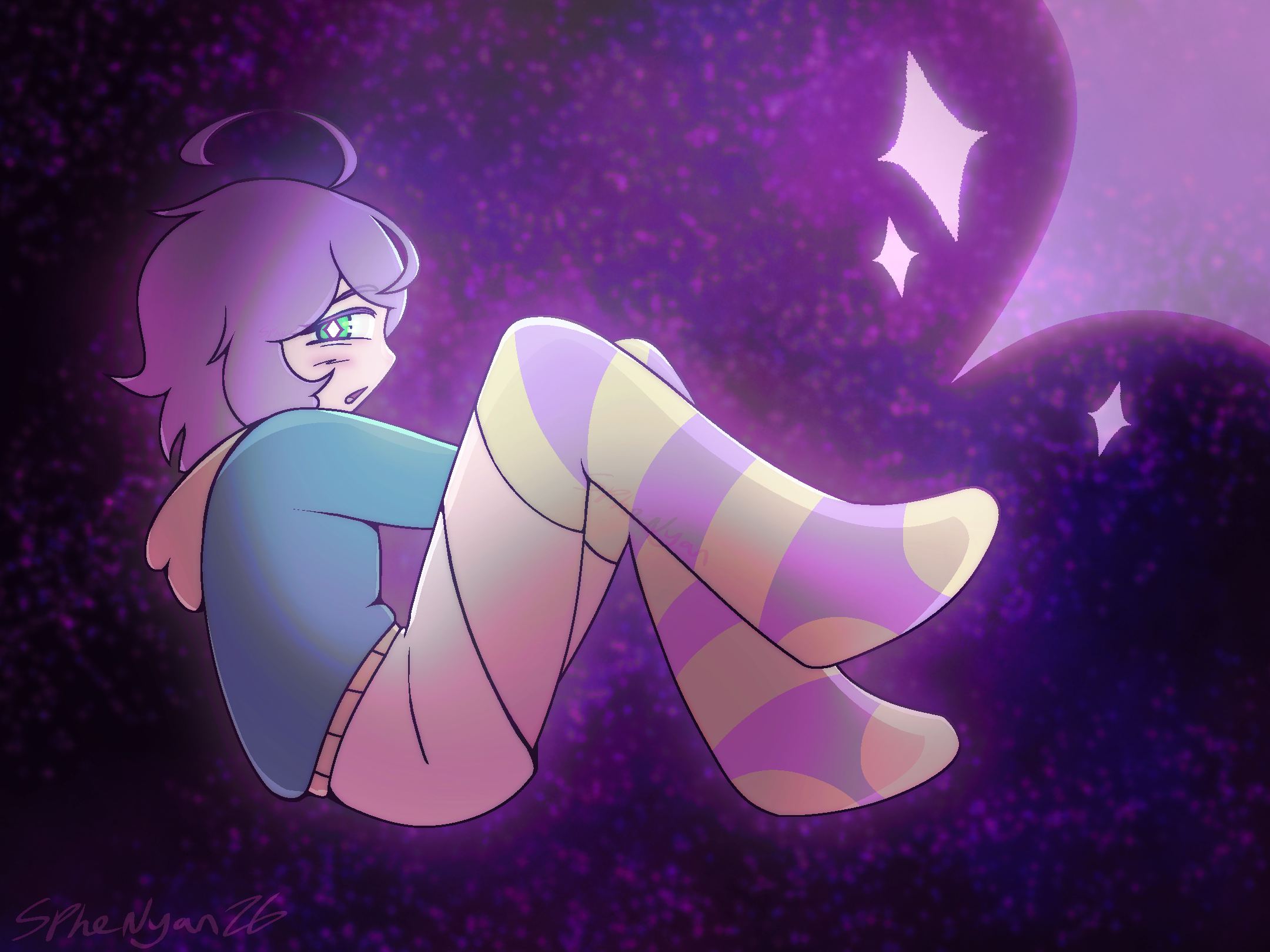 Drawing of a boy floating on a spacey backdrop. It is fully shaded, with a simple background. Drawing of a boy floating on a spacey backdrop. It is fully shaded, with a simple background.