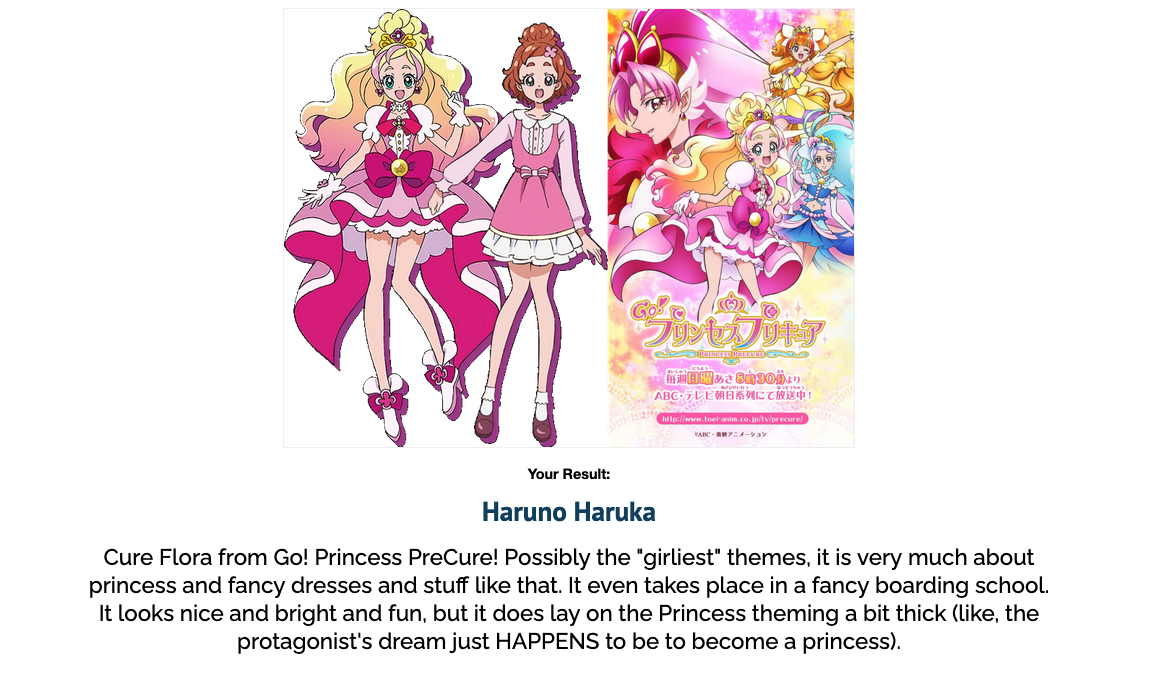 Precure personality quiz result