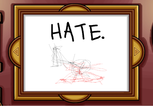 We zoom out a little to see that Calibuffle's shitty drawing is being framed in the viewing panel for the Penguin Art Gallery.