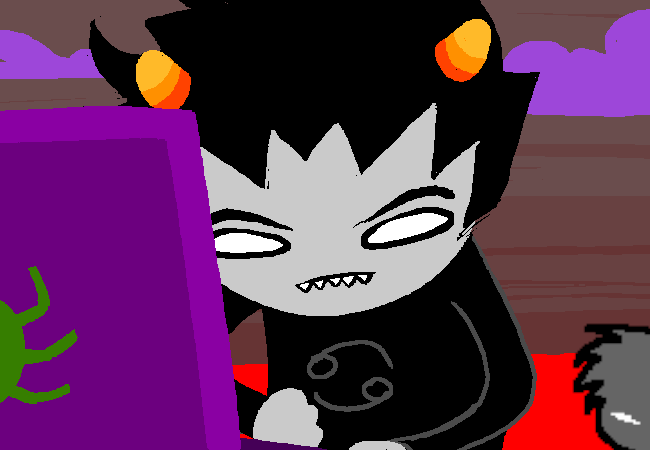 Karkat's eyes turn completely white and his blood disappears.