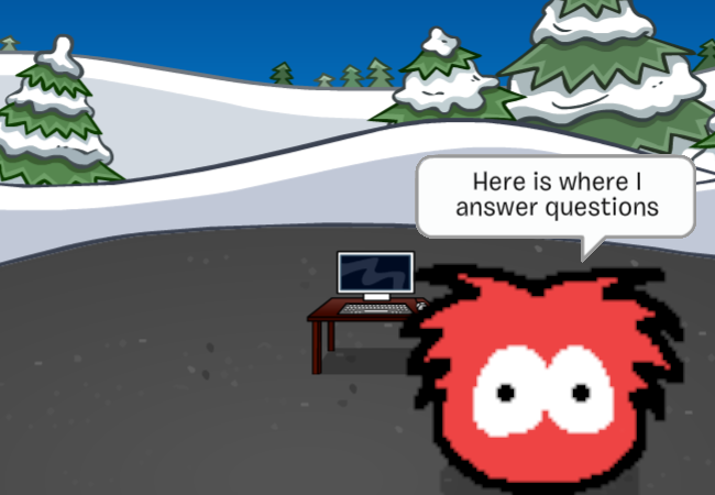 A new speech bubble says: Here is where I answer questions