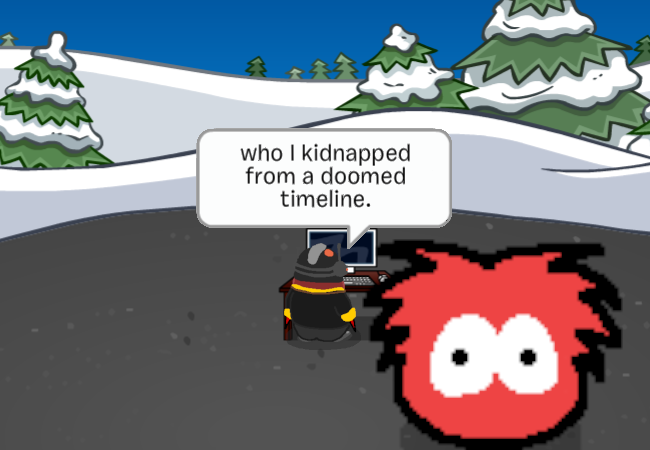 RS's new speech bubble says: who I kidnapped from a doomed timeline.