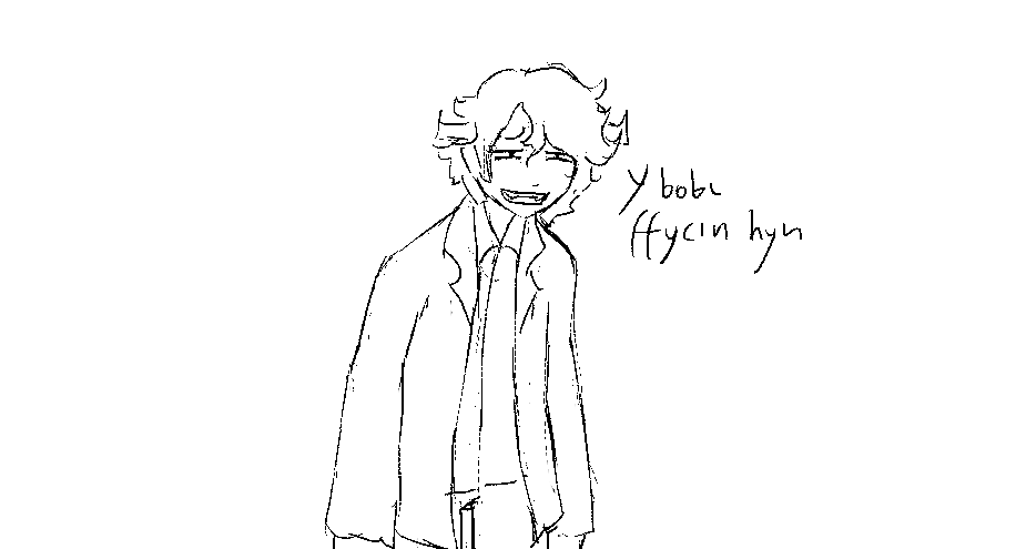 Young adult troll with short bull-like horns saying y bobl fyccin hyn