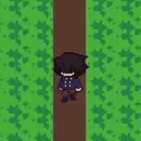 looping animation of the protagonist walking forward, down a dirt path.