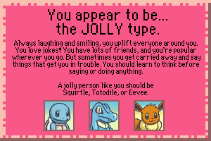 My Ultimate Pokemon Mystery Dungeon Personality Quiz Result