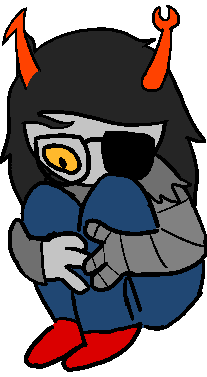 Vriska serket clutching her knees and staring at the ground in quiet horror