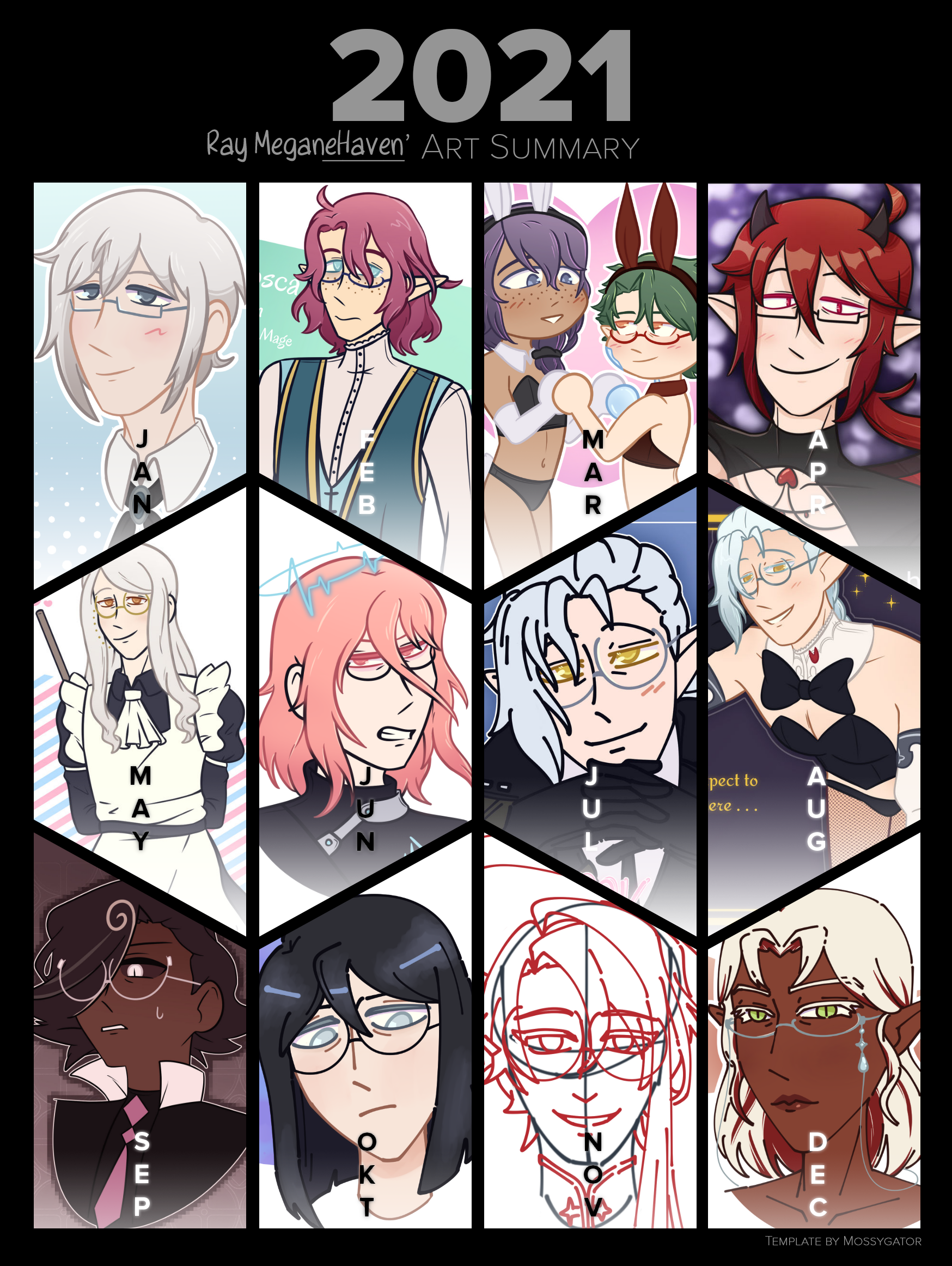 Similar template for 2021, almost entirely OCs with 3 pieces of fanart.