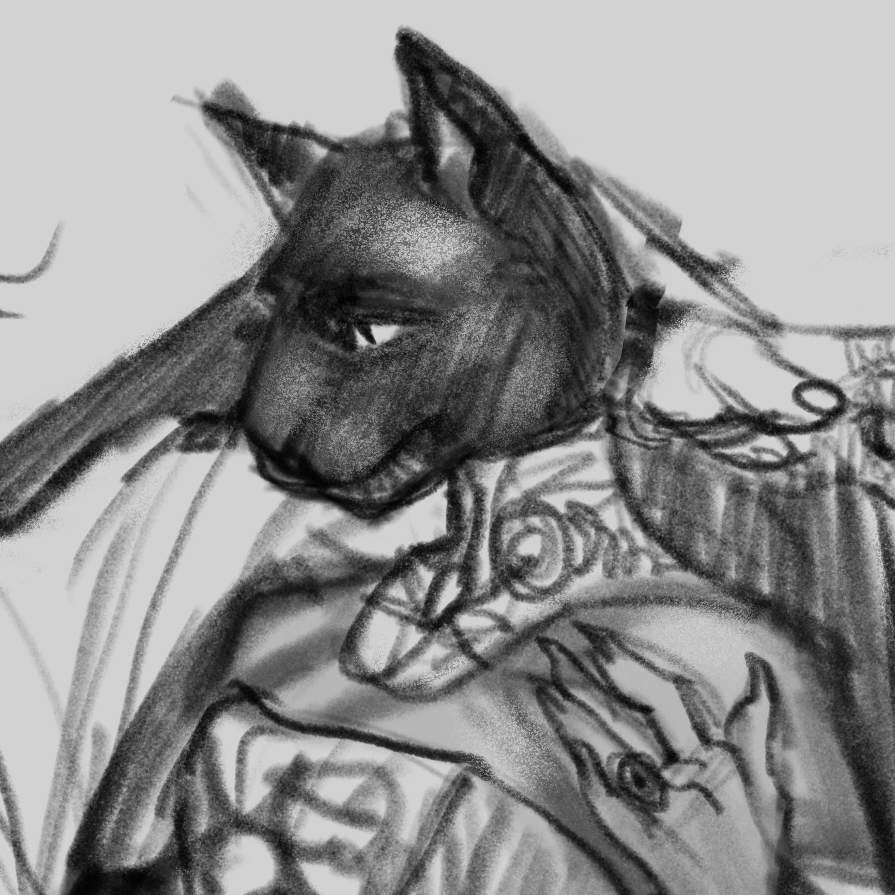 headshot drawing of Bast