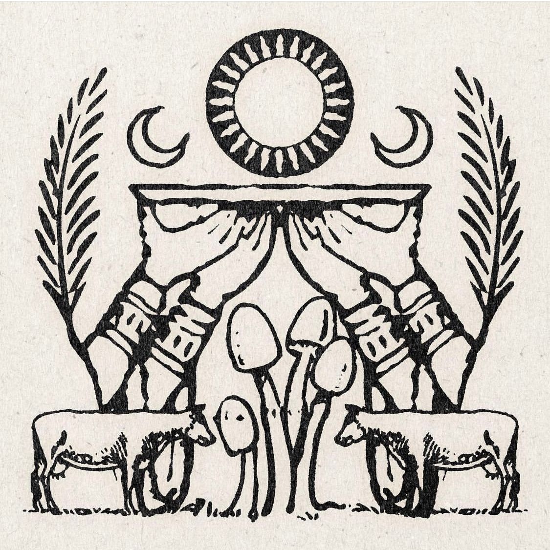 hands lifting the sun and crescent moons