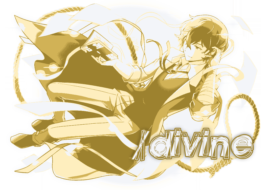 osamu dazai from bungou stray dogs in gold with the text /divine