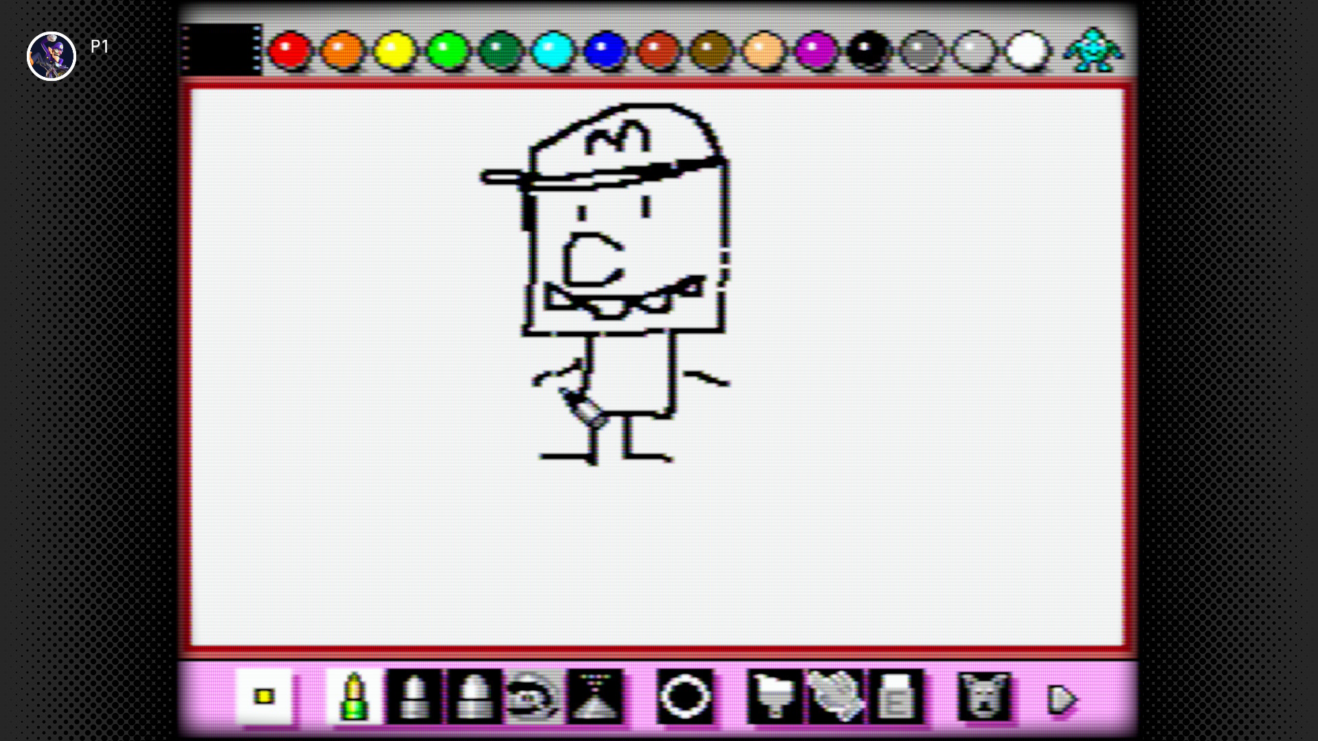Drawing of Mario on Mario Paint for the Nintendo Switch 2 System