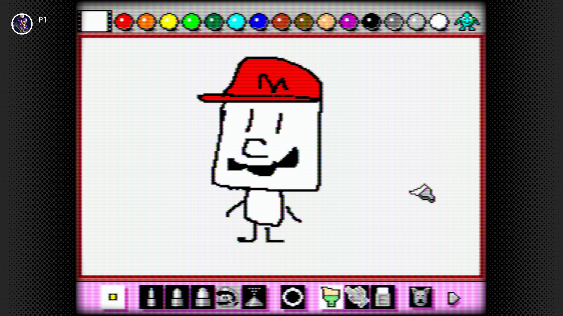 Drawing of Mario on Mario Paint for the Nintendo Switch 2 System