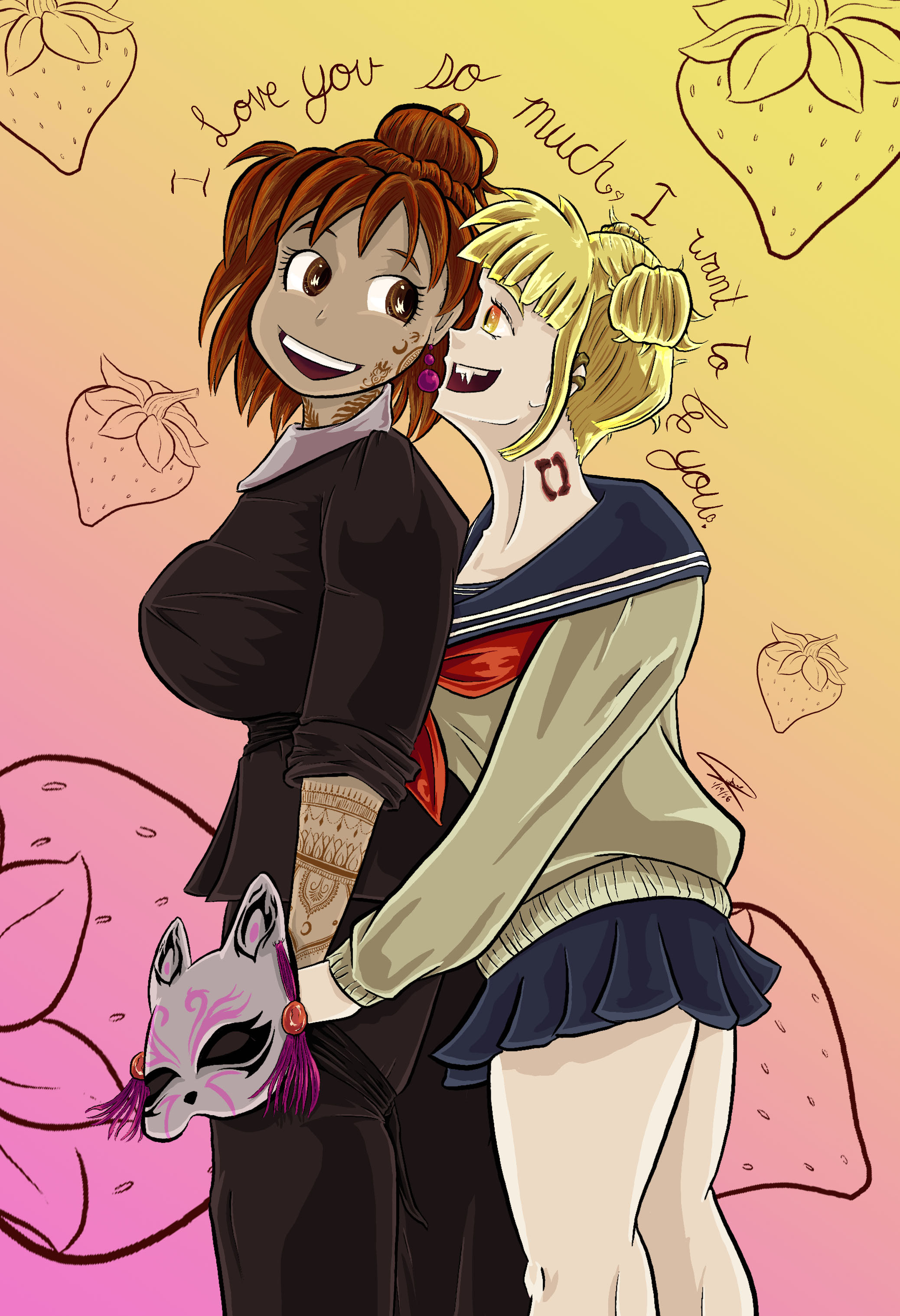 Ochako and Himiko hugging