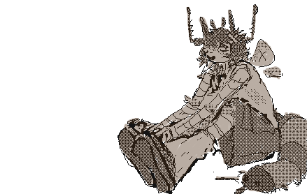 my fucked little cat fursona with a sign that reads ''site under construction come back later ^___^ ''