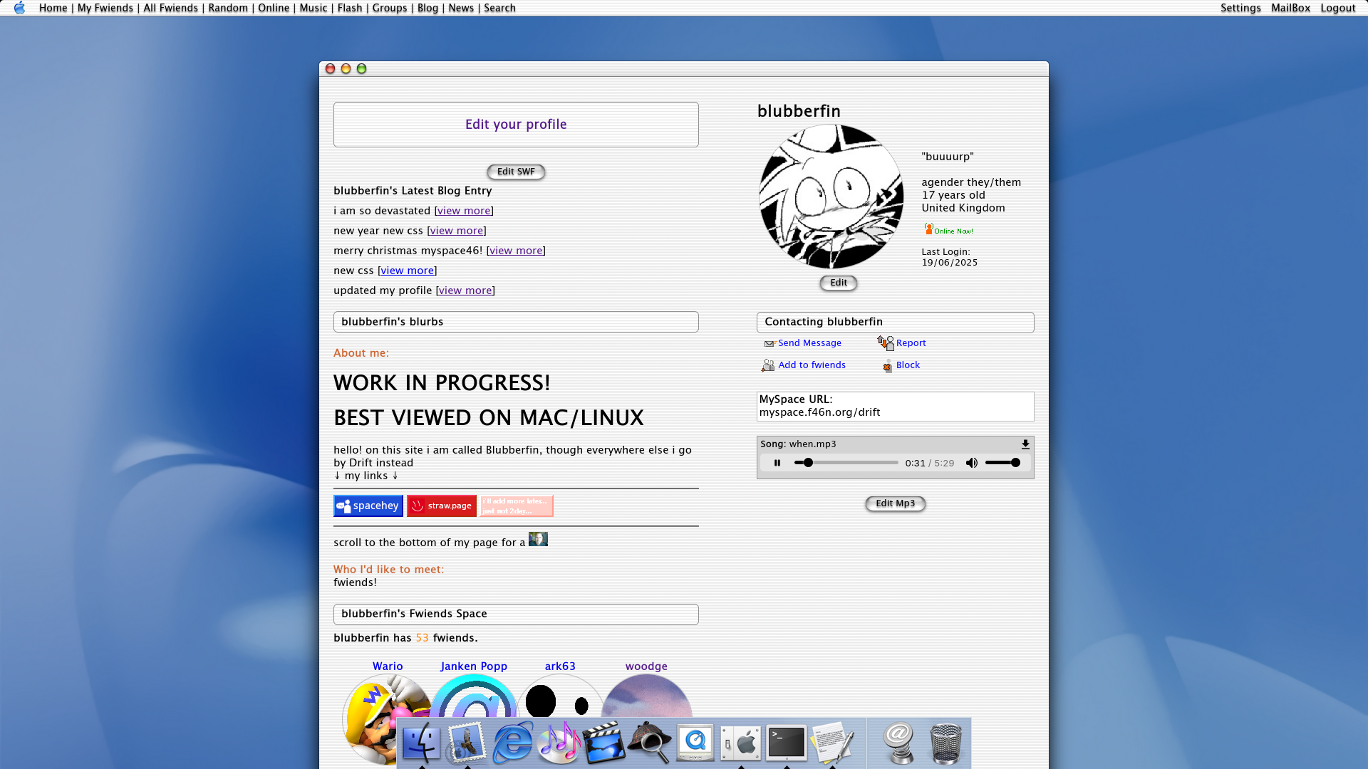 screenshot of my profile as it is now with the aqua ui
