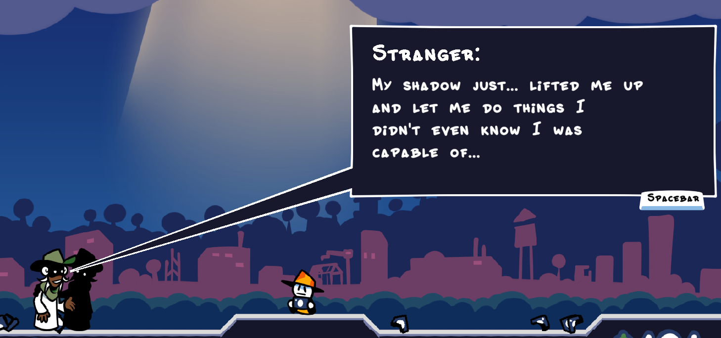 Screenshot of Whol Wheet saying 'My shadow just... Lifted me up and let me do things I didn't even know I was capable of...'