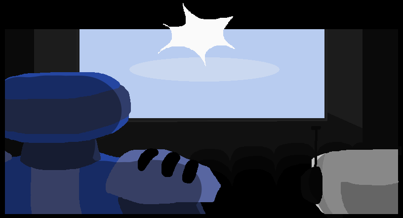 Cutscene of Waterbottle and FriendProgram watching a movie.