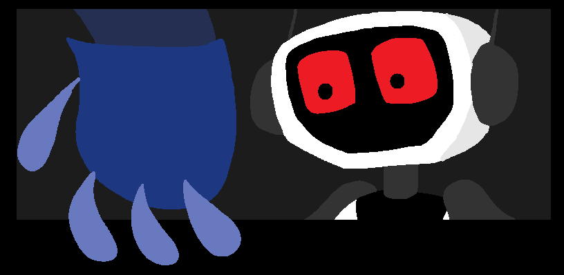 Cutscene of Waterbottle shielding FriendProrgram from the big experiment.