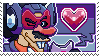 an animated stamp of Tsubuyakky from Time Bokan 24, he is winking and holding his phone while a heart floats next to him.