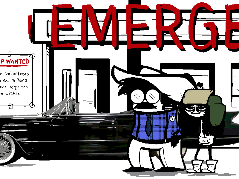 Parabola Parabellum characters Fox and Allison standing outside the hospital