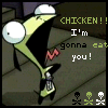 yelling gir with text 'chicken!! i'm gonna eat you!'