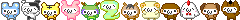 a divider gif of pixel cats wearing different animal costumes and bouncing up and down