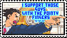 Phoenix Wright with the text I support those guys with the pointy fingers stamp