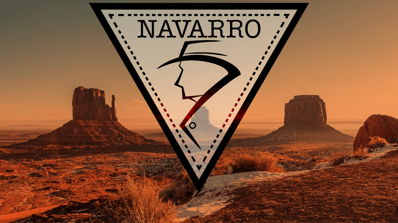 Hero image of Monument Valley with the logo for Navarro in the center