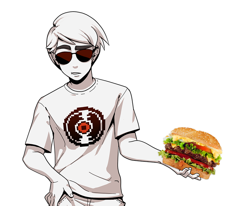 Dave, from Homestuck's PesterQuest, holding a burger.