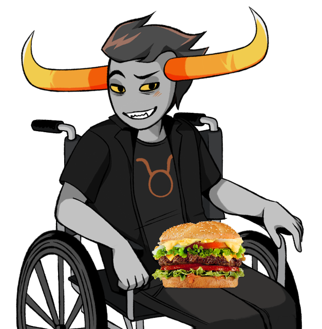 Tavros, from Homestuck's PesterQuest, holding a burger.