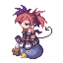 GIF of Etna from the Disgaea games sitting on a Prinny.