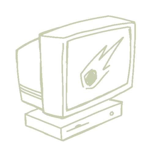 the icon for TERTIARYAPOCALYPSE, which is a white outline of a CRT monitor with a meteor on the screen