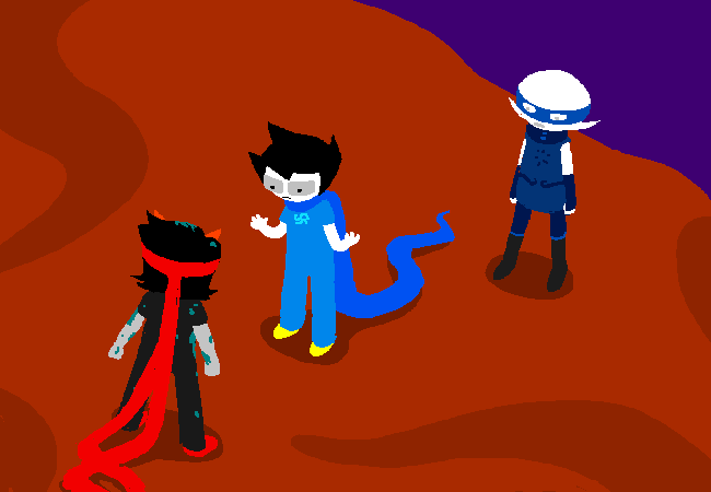 terezi, roxy, and john talk on the land of pyramids and neon.