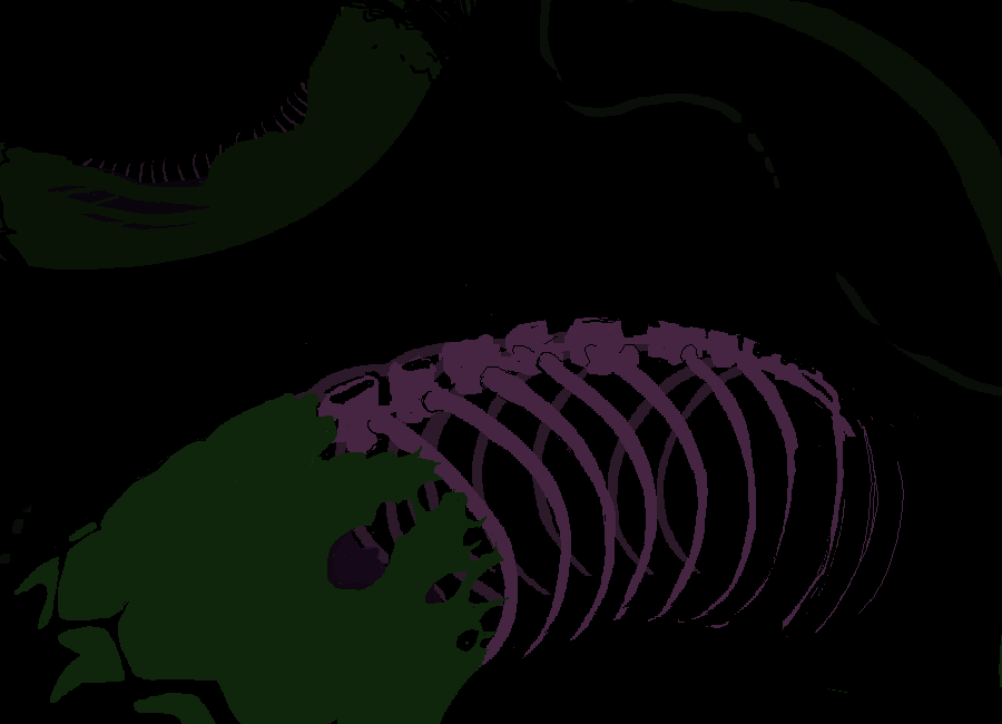 A cherub corpse floating in the black of space.