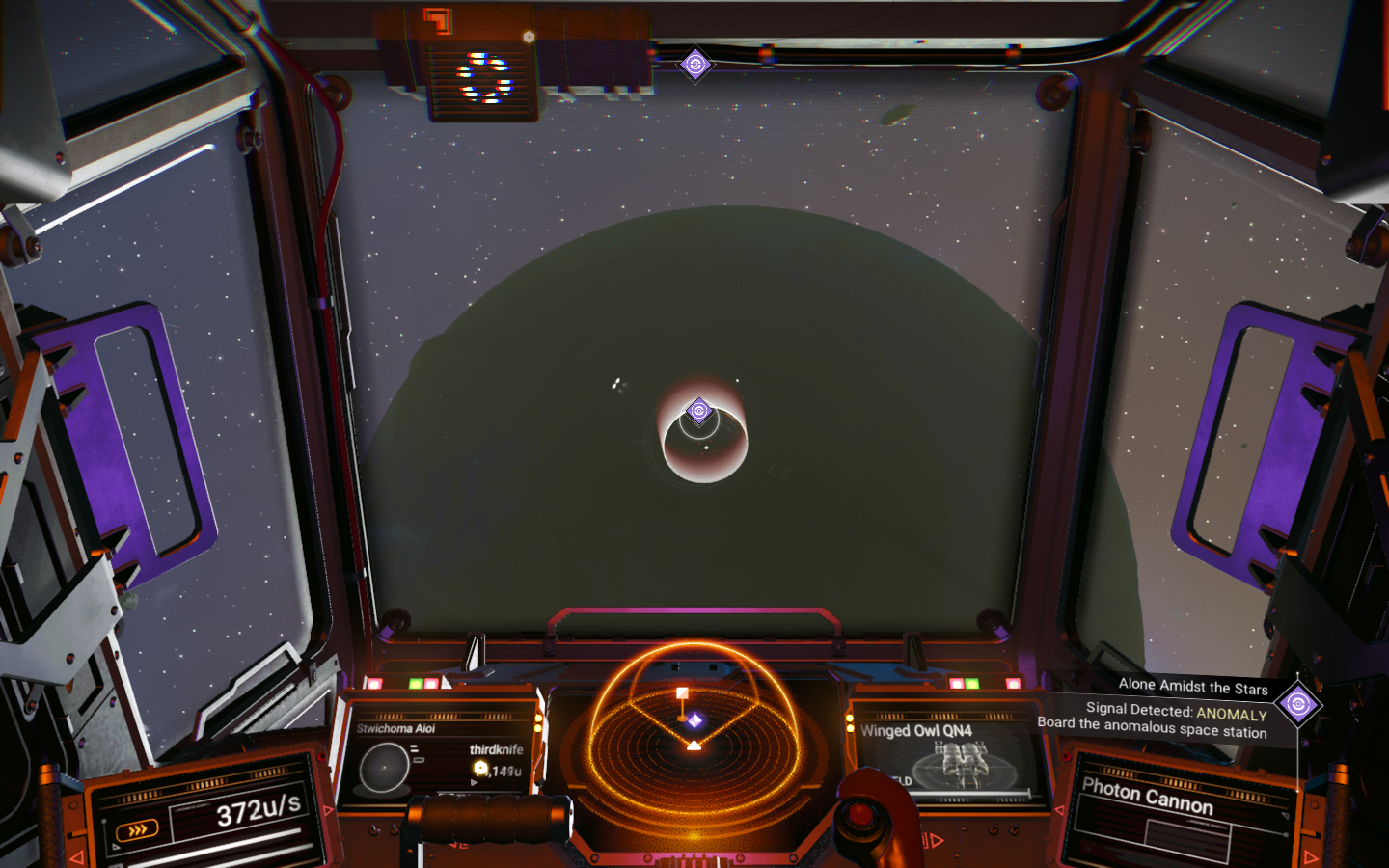 ingame screenshot, ominous black satellite in the middle of space