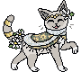A pixel art drawing of Mist. She has one of her paws lifted while striking a pose with a big smile on their face.