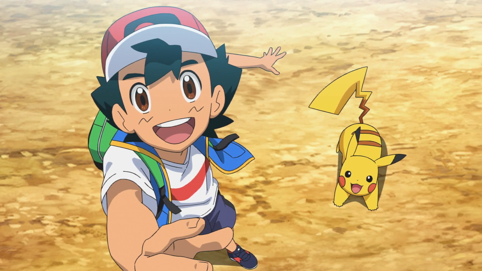ash and pikachu staring up at the camera, to see which path to take next, their final on screen appearance in the show