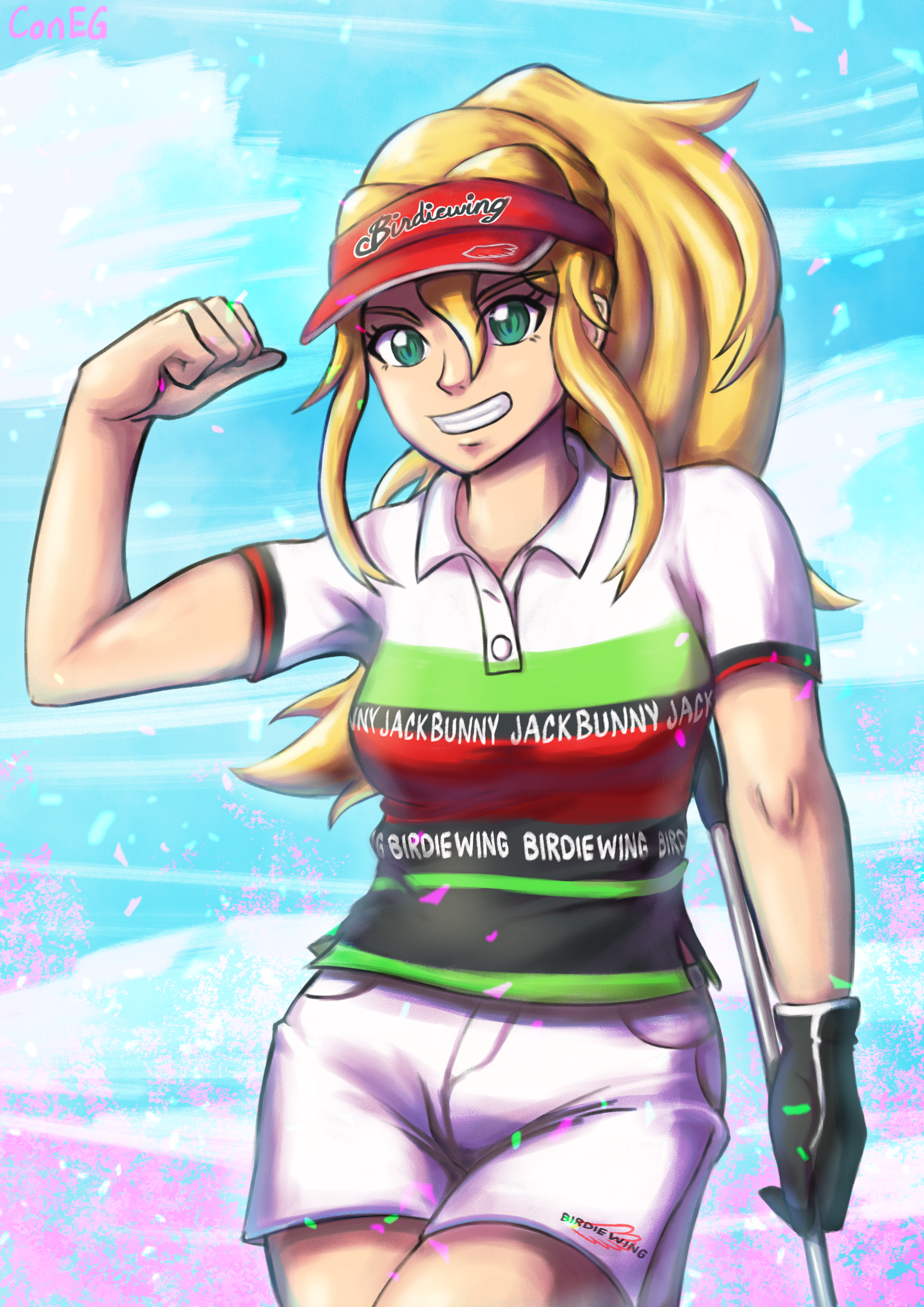 eve from birdie wing: golf girls' story smiling and flexing