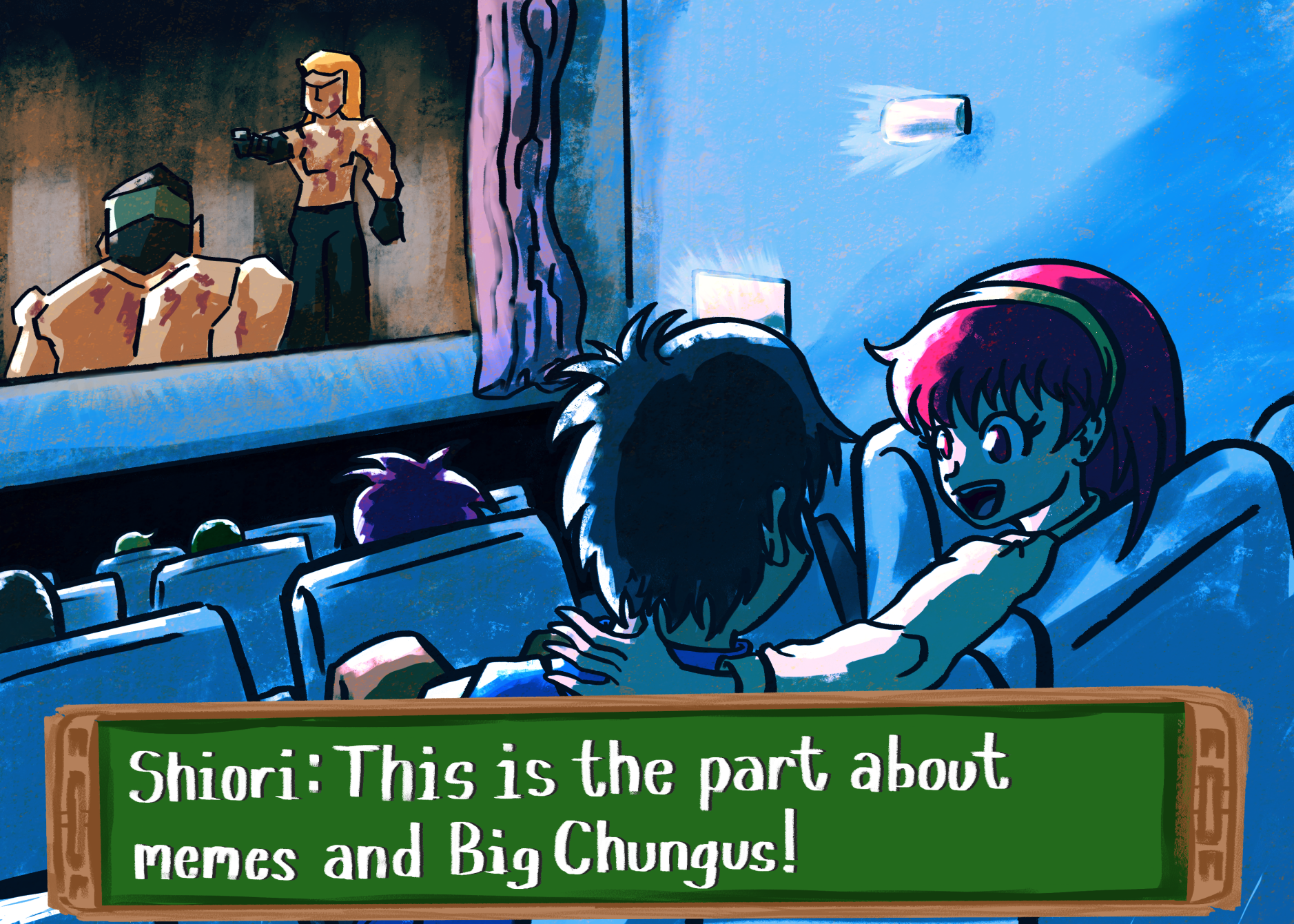 a date with tokimeki memorial's shiori fujisaki where she man-splains metal gear solid (big chungus reference)