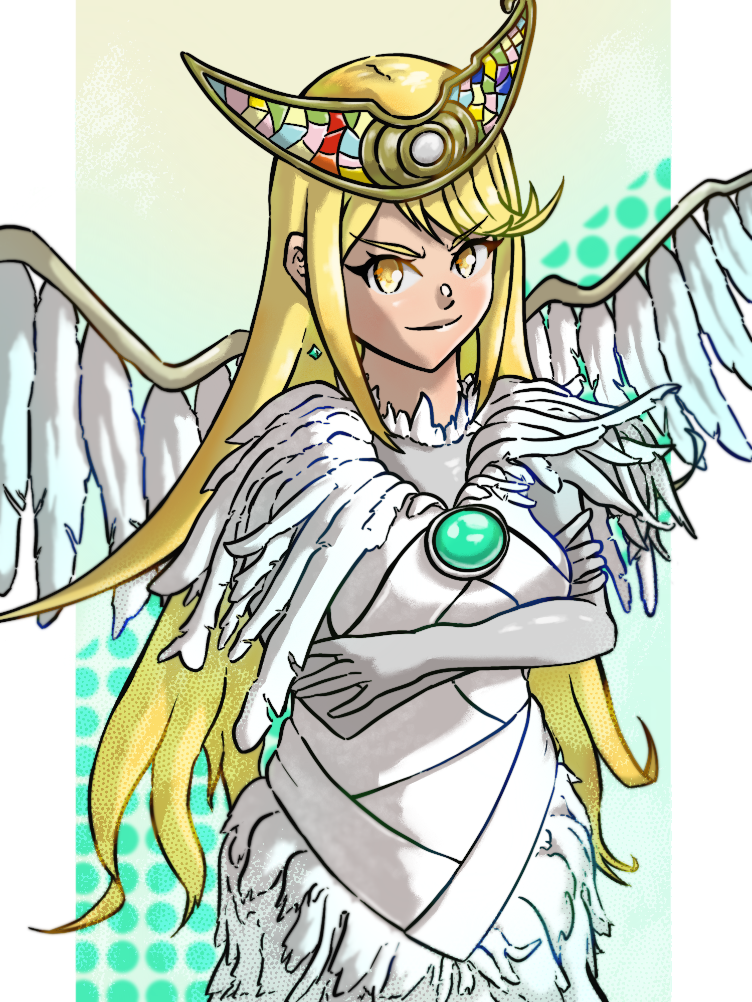 mythra xenoblade 2 in an angelic costume from the chapter 3 theater cutscene
