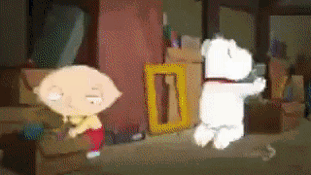 A GIF OF STEWIE FROM FAMILY GUY REPEATEDLY GETTING JUMPSCARED AND SUBSEQUENTLY BLOWN UP BY ROBLOX'S SUBSPACE TRIPMINE.
